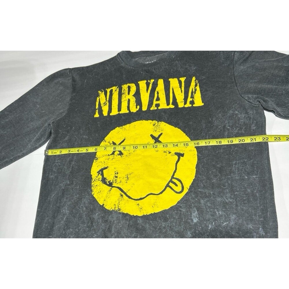 Nirvana Men's Large Gray Smiley Face Graphic Pullover Hoodie - Picture 4 of 6